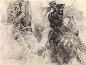 Don Quijote (fargestift og svart kritt på papir) av James Ensor