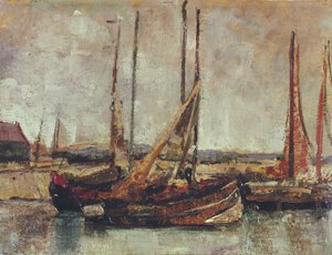 Fiskebåter (olje på kort om bord) av James Ensor