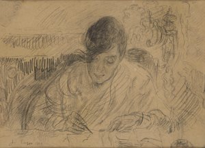 Kvinne som skriver et brev (Ensors søster) av James Ensor