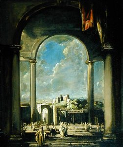Figurer under en bue (olje på lerret)