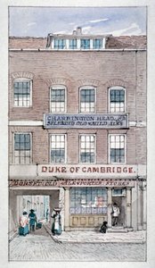Utsikt over Duke of Cambridge Tavern, Shoe Lane, City of London, c1840. av James Findlay