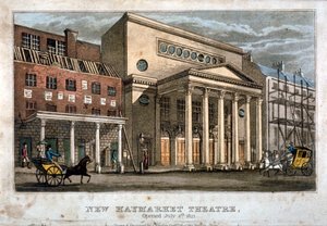 Utsikt over Haymarket Theatre, Westminster, London, 1821. av James Findlay