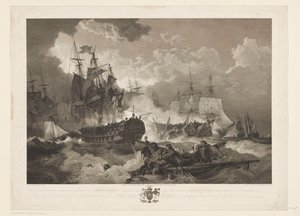 Slag bij Kamperduin, 1797 Seieren oppnådd over den nederlandske flåten av den britiske skvadronen i Nordsjøen under kommando av admiral Duncan i aksjonen 11. oktober 1797 (tittel på objekt)