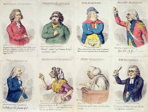 8 vignetter som skildrer veltalenhet, utgitt av Hannah Humphrey i 1795 (håndfarget etsning)