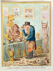 A Cognocenti Contemplating Ye Beauties of Ye Antique, utgitt av Hannah Humphrey, 1801 (håndfarget etsning)