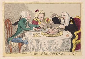 A Dish of Mutton-Chops, pub. 1788 (håndfarget gravering)