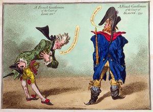 En fransk herre ved hoffet til Louis XVI og en fransk herre ved domstolen i Egalite, utgitt i 1799 (håndfarget etsning)