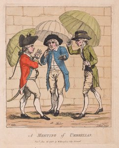 Et møte med paraplyer, pub. 1782 (håndfarget gravering) av James Gillray