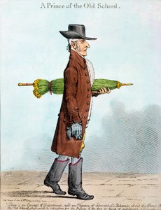 A Prince of the Old School, utgitt av Hannah Humphrey i 1800 (håndfarget etsning)