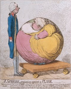 A Sphere Projecting Against a Plane, utgitt av Hannah Humphrey i 1792 (håndfarget etsning)