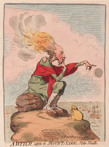 En heks på en fjellkant; vide; Fuzelli, pub. 1791 (håndfarget gravering)