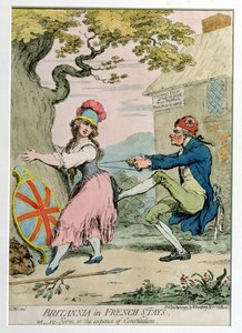 Britannia in French Stays, or Re-Form at the Expense of Constitution, utgitt av Hannah Humphrey i 1793 (håndfarget etsning)