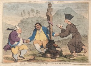 Koalisjonsdans, pub. 1785 (håndfarget gravering) av James Gillray