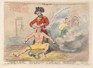 Cooling the Brain eller Little Major barberer barbermaskinen, pub. 1789 (håndfarget gravering)