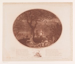 Dansende mann og kvinne under et tre Landsbytoget (tittel på objekt) av James Gillray