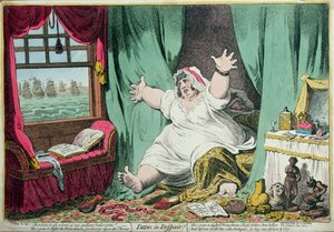 Dido in Despair, utgitt av Hannah Humphrey, 1801 (håndfarget gravering)