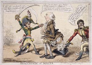Evakuering av Malta, utgitt av Hannah Humphrey i 1803 (håndfarget etsning)