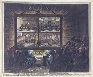 Utstilling av en demokratisk åpenhet, med dens effekt på patriotiske følelser, pub. 1799 (håndfarget gravering)