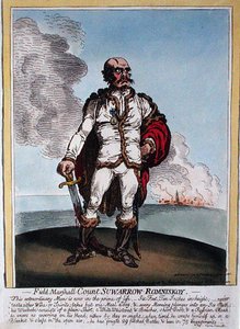 Field-Marshall Count Suwarrow-Rominiskoy (1729-1800) utgitt av Hannah Humphrey i 1799 (håndfarget etsning) av James Gillray