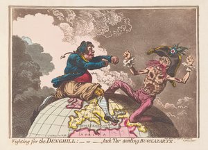 Kjemper for Dunghill eller Jack Tar bosetting Buonaparte, pub. 1798 (håndfarget gravering)