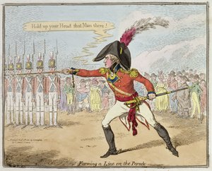 Forming a Line on the Parade , utgitt av Hannah Humphrey i 1801 (håndfarget etsning)