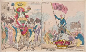France Freedom, Britain Slavery, pub. 1789 (håndfarget gravering) av James Gillray
