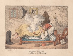 German Luxury eller Repos a LAllemande, pub. 1800 (håndfarget gravering) av James Gillray