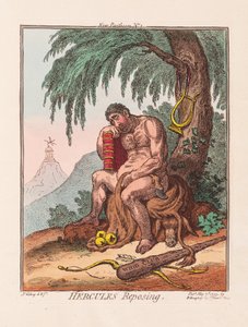 Hercules Reposing, pub. 1799 (håndfarget gravering) av James Gillray