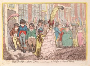 High Change i Bond Street, eller The Politeness of Great Worlds, pub. 1796 (håndfarget gravering)