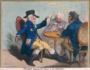 Homer synger versene sine til grekerne, utgitt av Hannah Humphrey i 1797 (håndfarget etsning)