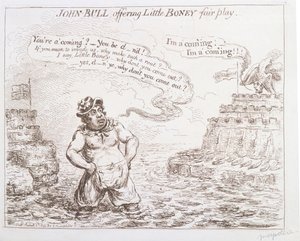 John Bull tilbyr Little Boney fair play, utgitt av Hannah Humphrey i 1803