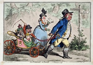 ""The Family Walk"" Karikaturisk portrett av en engelsk borgerlig familie. Tegning og akvarell av James Gillray (1757-1815) 1797 Pushkin Museum, Moskva av James Gillray