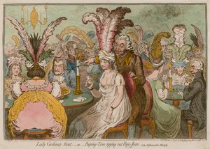Lady Godinas flukt, eller Kikkeren som spionerer på pave Johanna (farget gravering) av James Gillray