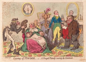 Leaving off Powder, or a Frugal Family save the Guinea, pub.1795 (håndfarget gravering)