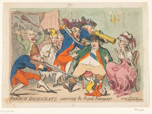 Louis XVI og Marie Antoinette fanget på flukt, 1791 Franske demokrater overrasker Royal Runaways av James Gillray