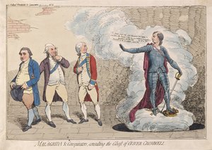 Malagrida & Conspirators, konsulterer Ghost of Oliver Cromwell, pub. 1782 (håndfarget gravering)
