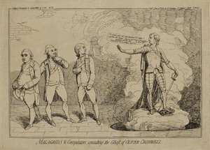 Malagrida and Conspirators, Consulting the Ghost of Oliver Cromwell, publisert 10. juni 1782 (radering på lagt papir innlagt på vevd papir) av James Gillray