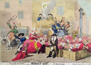 Markedsdagen, utgitt av S.W. Fores i 1788 (håndfarget etsning) av James Gillray