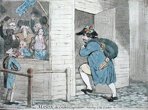 Mason, hertugens konditor som kvitter seg med pyntegjenstandene, utgitt av Hannah Humphrey i 1788 (håndfarget etsning) av James Gillray
