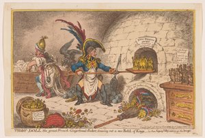 Napoleon baker en ny del av konger, 1806 Tiddy-Doll, den store fransk-pepperkake-bakeren; trekke ut en ny Batch of Kings (tittel på objekt) av James Gillray