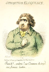 Opposition Eloquence, utgitt av Hannah Humphrey i 1795 (håndfarget gravering) (detalj fra 191281) av James Gillray