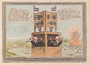 Opposition Telegraphs, eller den lille annensynte advokaten som gir et ekte eksemplar av Patriotic Information, pub. 1798 (håndfarget gravering)