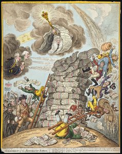 Styrtet av det republikanske Babel, utgitt av Hannah Humphrey i 1809 (håndfarget etsning)