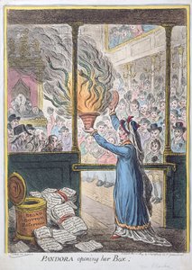 Pandora Opening her Box, utgitt av Hannah Humphrey, 1809 (håndfarget etsning)