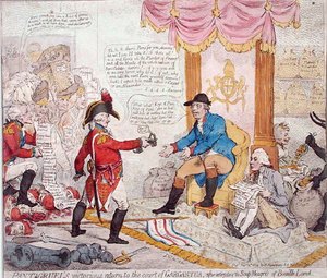 Pantagruels seirende retur til hoffet i Gargantua etter å ha utryddet Soup-Meagres of Bouaille Land, utgitt av Hannah Humphrey i 1794 (håndfarget etsning) av James Gillray