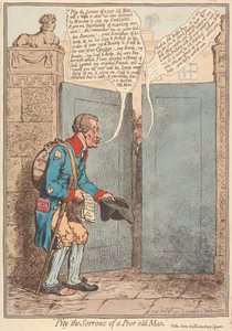 Ha medlidenhet med en fattig gammel manns sorger, se Scene på Bloomsbury Square av James Gillray