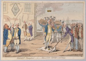 Rodney Triumphant eller Admiral LeeShore in the Dumps, pub 1782 (håndfarget gravering)