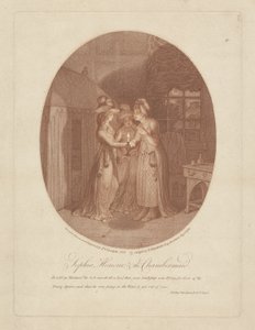 Sophia, Honour, and the Chambermaid, scene fra Tom Jones av Henry Fielding (1707-54) (stippgravering) av James Gillray