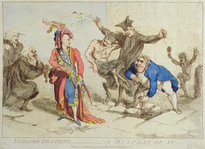 Sublime Oration: A Display of It, utgitt av T. Harmar i 1788 (håndkolorert etsning) av James Gillray