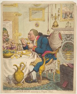 Temperance nyter et sparsomt måltid, 28. juli 1792. av James Gillray